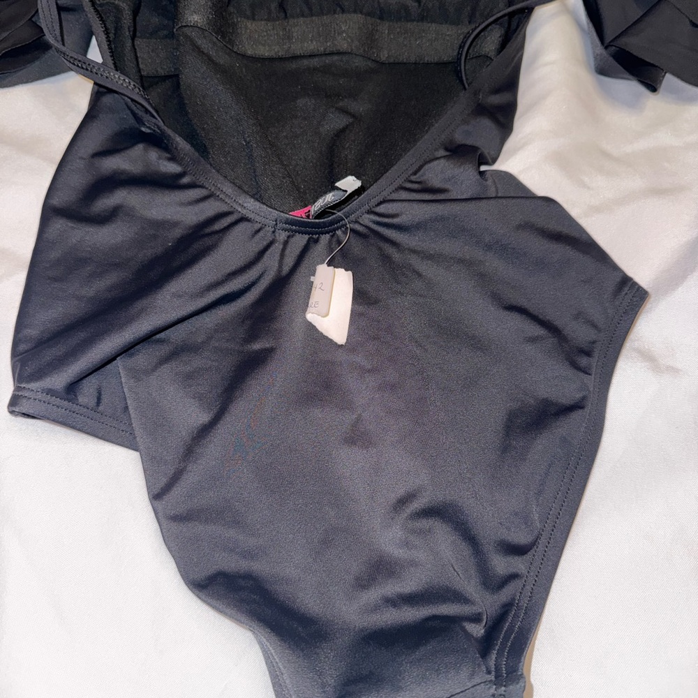 JustFab Black One-Piece Swimsuit with Ruffle Cold-Shoulder open back - Picture 5 of 7
